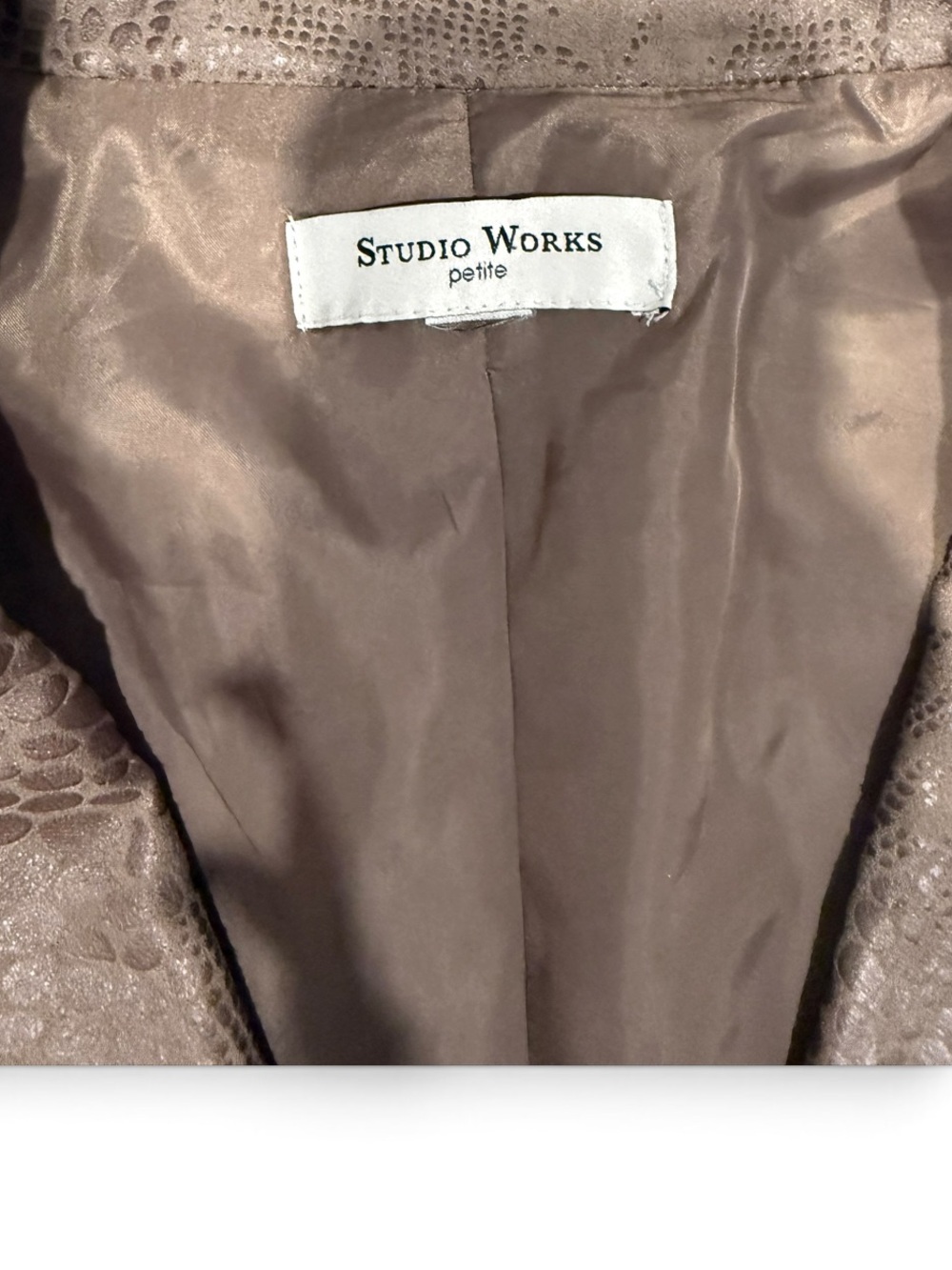 Studio Works Petite Taupe Faux Suede Snake Print Zip Jacket Blazer - Picture 4 of 7